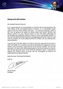 Michel Platini sends a message of greetings to “Art-football”-2015